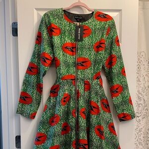 MAE OTTI Green and Red Long Sleeve Dress